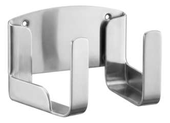 Stainless steel pot lid holder for easy access, attaches to kitchen cabinet doors.