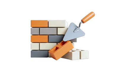 Building a Brick Wall with Trowel and Bricks