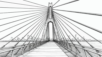 Fototapeta premium Modern architectural perspective of a bridge or walkway with steel cables sketch