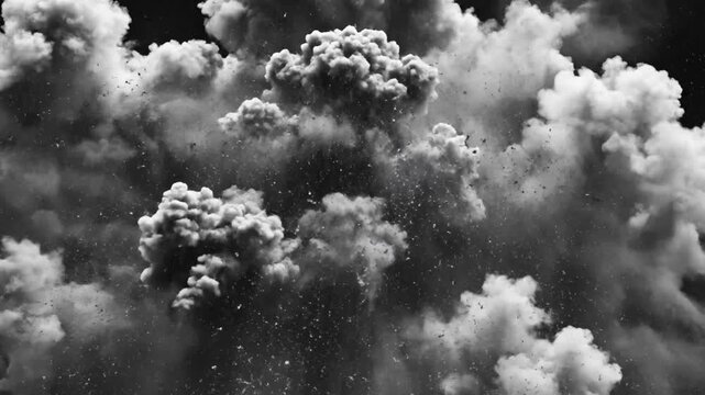 Eruption of monochrome smoke and debris