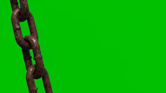 Close-up of rusty chain on green screen for video production