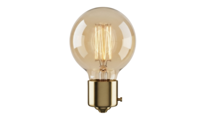 Vintage Edison light bulb isolated PNG on transparent background, antique style filament lamp for retro design and decoration