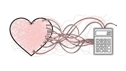 Conceptual illustration of a heart connected to a calculator via wires.