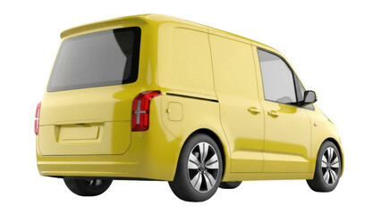 Yellow delivery van PNG isolated on transparent background, commercial vehicle for transportation and logistics services