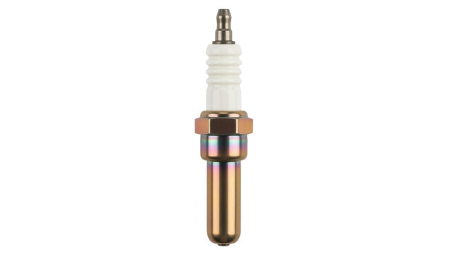 Spark plug isolated PNG on transparent background, engine part for automotive maintenance and repair, ignition component for vehicle