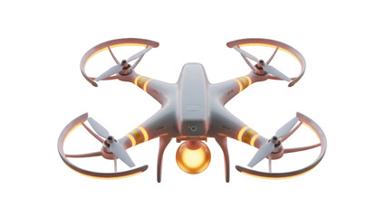 Modern white drone PNG isolated on transparent background, unmanned aerial vehicle for photography and videography, futuristic technology