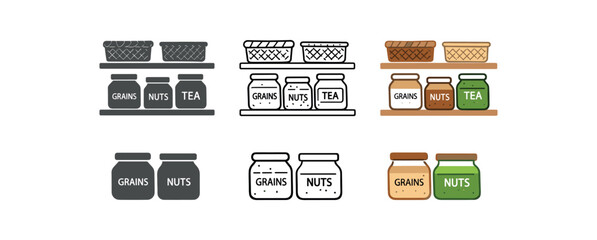 zero contain mindful living minimalist pantry shelf with labeled jars and woven baskets
