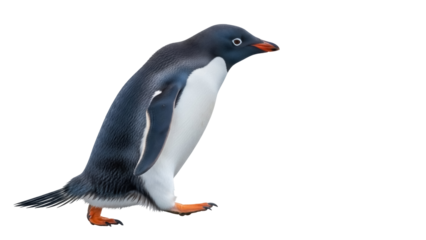 Adelie penguin walking PNG isolated on transparent background, cute Antarctic bird with black and white plumage for design projects