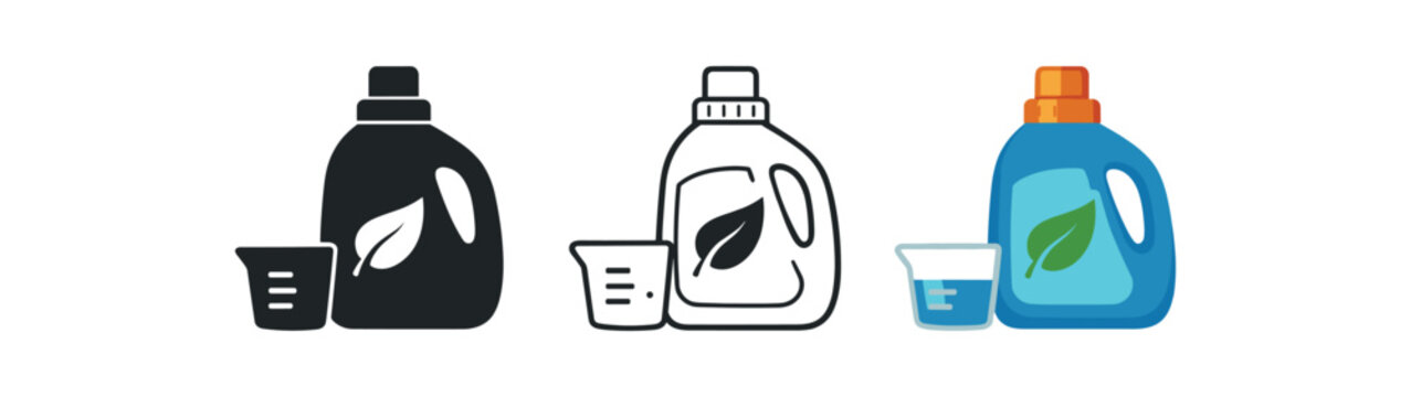 home cleaning routine laundry bottle with measuring cup and leaf detail