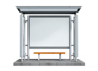 modern bus stop with a bench and a blank billboard