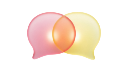 Overlapping speech bubbles PNG isolated on transparent background, pink and yellow communication concept for social media and design