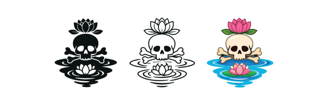 rebirth from bones skull reflection water replaced by blooming flower