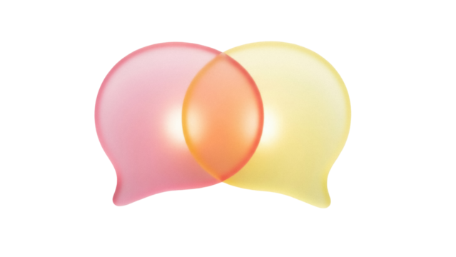 Overlapping speech bubbles PNG isolated on transparent background, pink and yellow communication concept for social media and design - Powered by Adobe