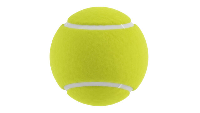 Bright yellow tennis ball PNG isolated on transparent background, sports equipment for recreation and competitive play