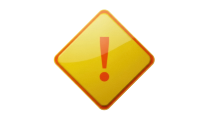 Yellow warning sign with exclamation mark isolated PNG, attention or caution symbol on transparent background, danger alert for web design
