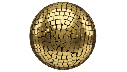 Golden disco ball PNG isolated on transparent background, shiny mirror ball for party decoration and festive events, no background