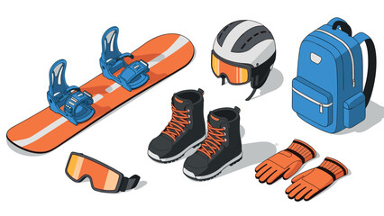 Naklejka premium Winter sports gear: essential snowboarding equipment in isometric design
