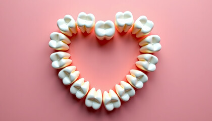 Obraz premium Heart-Shaped Tooth Arrangement on Pink Background