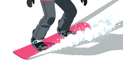 Obraz premium Dynamic snowboarder carving through fresh powder on a sunny day