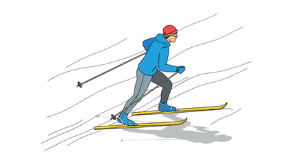 Dynamic cross country skiing scene with skier in vibrant winter gear