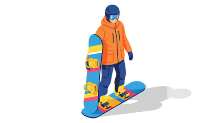 Fototapeta premium Colorful winter sports enthusiast holding snowboard in stylish gear