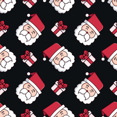 Seamless Christmas pattern with Santa on black background