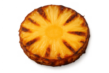 Grilled pineapple slice creating healthy tropical fruit snack for summer barbecue dessert and diet food on transparent background