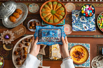 Ramadan Background Concept, Ramadan Iftar Table, Traditional Foods of Turkish People Ramadan Feast Celebrations,  &Uuml;sk&uuml;dar Istanbul, Turkiye (Turkey)