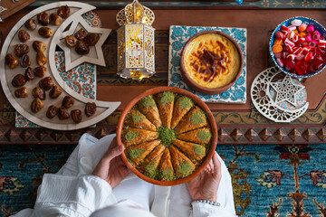 Ramadan Background Concept, Ramadan Iftar Table, Traditional Foods of Turkish People Ramadan Feast Celebrations,  &Uuml;sk&uuml;dar Istanbul, Turkiye (Turkey)