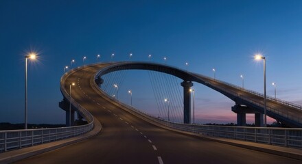 Fototapeta premium Modern bridge at twilight, curved roadway