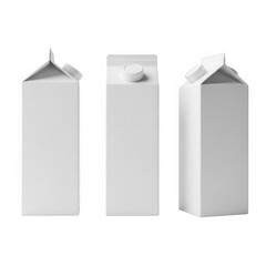 Three milk cartons isolated on transparent background