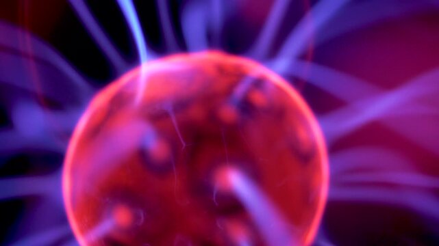 Macro close up 4K video clip of plasma ball lamp or Tesla Sphere