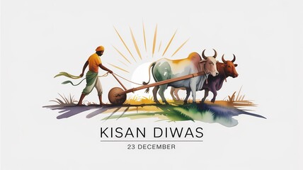 Kisan Diwas &ndash; Indian Farmer Ploughing Field with Oxen