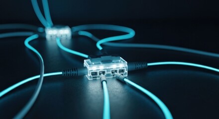 Network connection glowing teal wires
