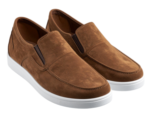 Men’s Suede Slip-On Shoes with White Rubber Soles Transparent Background.