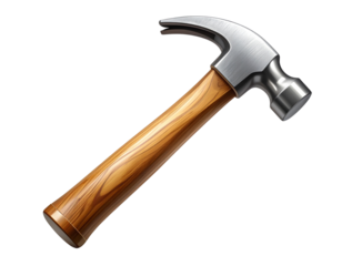  Minimalist Wooden Handle Claw Hammer Isolated Transparent Background.