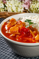 Delicious chicken in sweet and sour sauce.