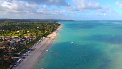 Aerial view of Maragogi beach, hidden travel destination in Brazil. 