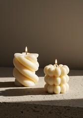 Lit candles on surface with soft lighting for relaxing aesthetic