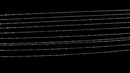 Sparkling led yellow lights isolated on white background. A curtain of Christmas fairy lights. Fairy light strips
