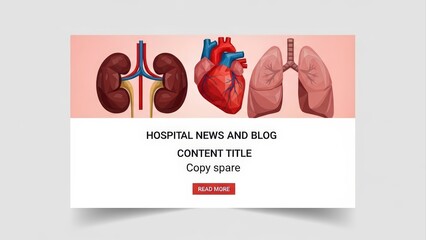 Human Internal Organs - Kidneys, Heart, and Lungs for Medical Education.