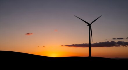 Obraz premium Wind Turbine Silhouette at Sunset - Renewable Energy, Clean Power, Sustainable Future Concept