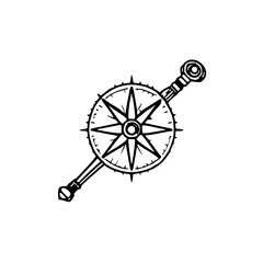 Obraz premium Compass rose icon with circular dial and diagonal shaft – vector line art