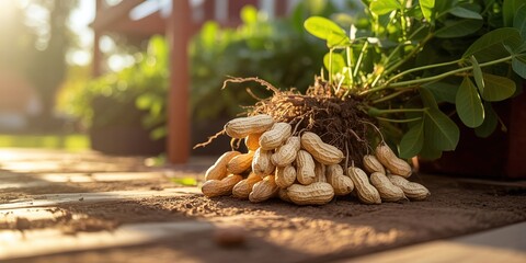 Fototapeta premium Freshly Harvested Peanuts in Rustic Outdoor Setting, Natural Lighting
