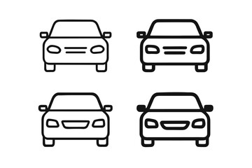 Fototapeta premium Set of four minimalist car icons in front view, simple line art design
