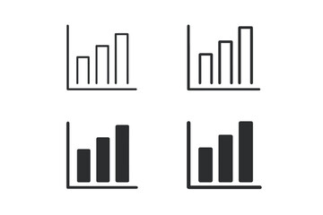 Set of four bar chart icons showing increasing data trends in outline and solid fill styles
