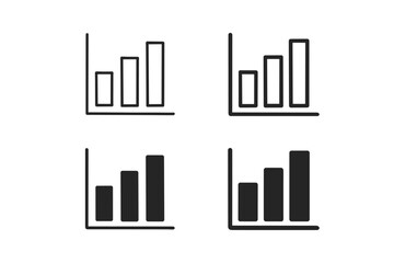 Set of four bar chart icons showing increasing data trends in outline and solid styles