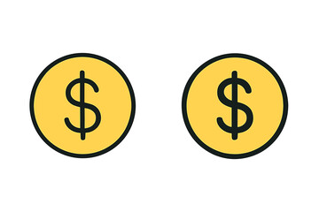 Fototapeta premium Two yellow coins with dollar signs, representing money and finance
