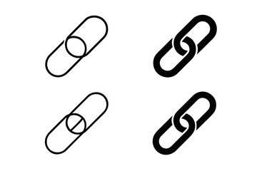 Set of four chain link icons, two outline and two solid, representing connection and unity