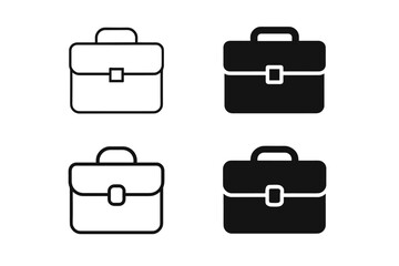Set of two briefcase icons in outline and solid fill styles on white background